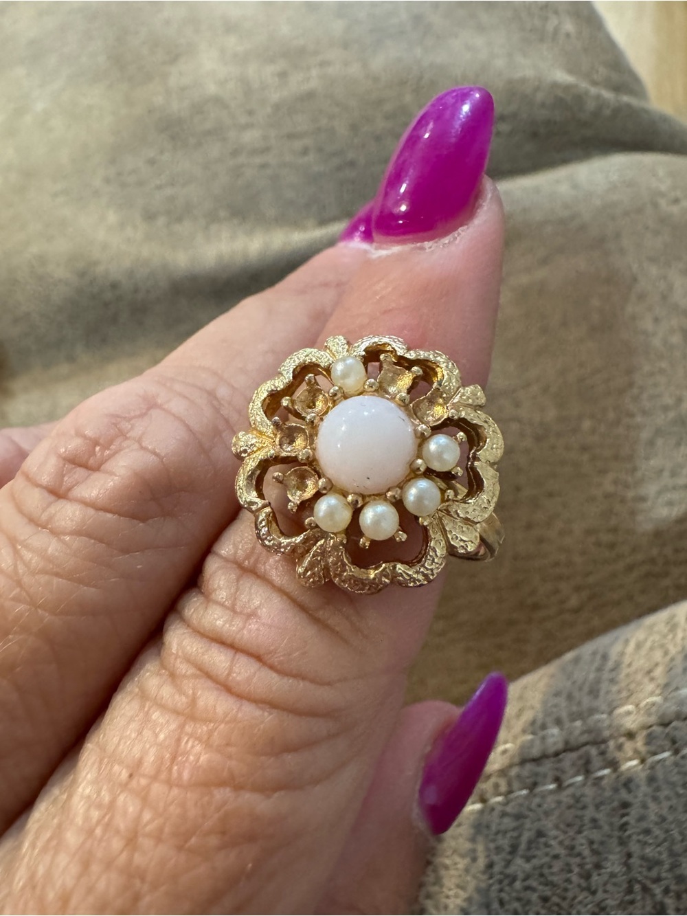 Gold-Tone Floral Pearl Ring - White Pearls
